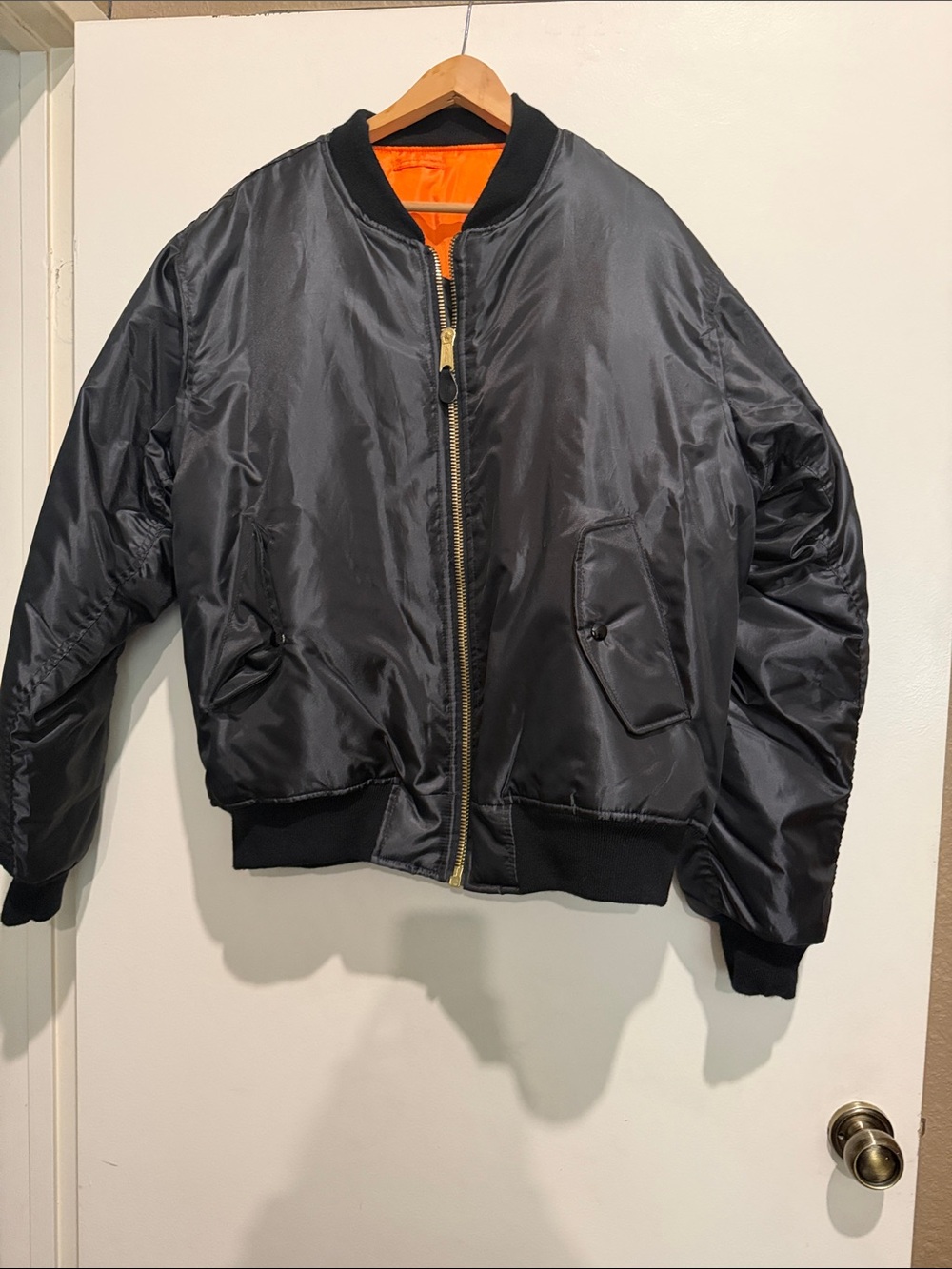 Men's Black Bomber Jacket with Orange Lining - Classic Flight Style